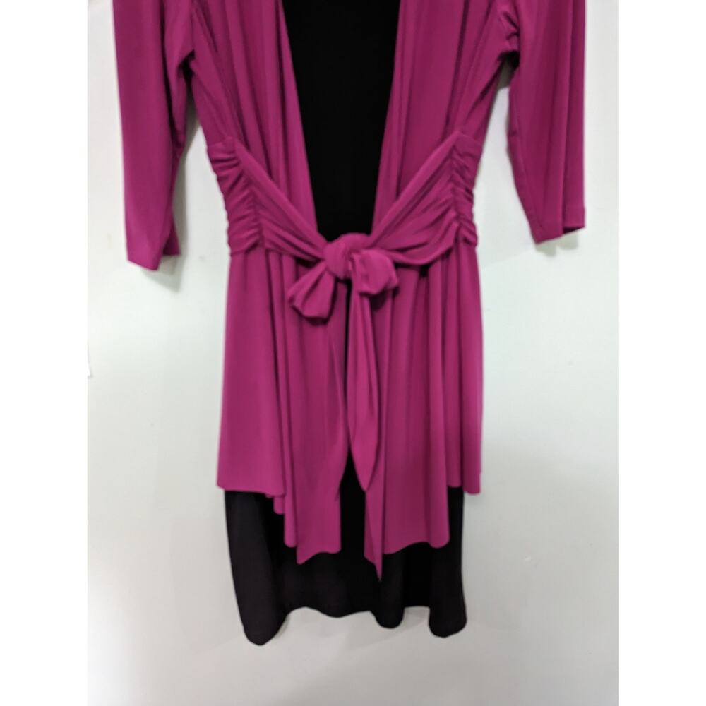 Jones New York Women's 3/4 Length Sleeve Layered Pink/Black Midi Dress Size 14 - Picture 3 of 4